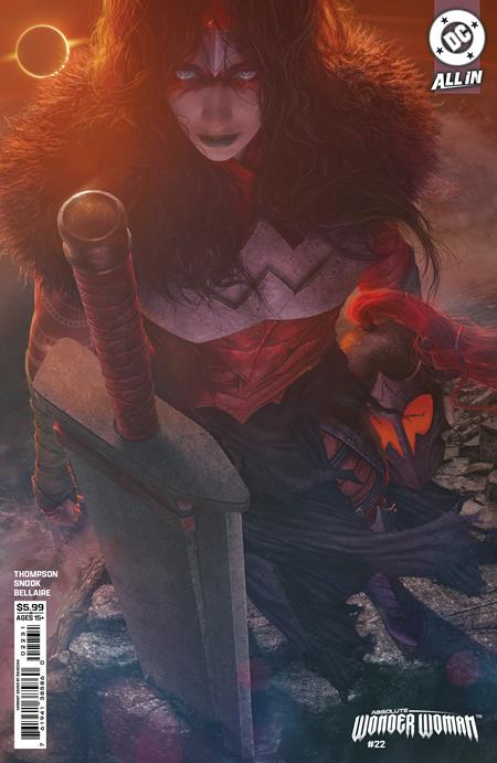 Absolute Wonder Woman #22 CVR C Rahzzah Card Stock Variant featuring dramatic premium cover artwork by Rahzzah showcasing Wonder Woman with her sword in the DC All In Absolute Universe.