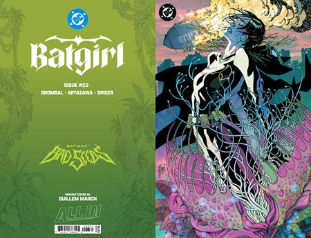 Batgirl #23 Cover C Guillem March Bad Seeds Spot Foil Variant featuring Cassandra Cain surrounded by twisting prehistoric flora in Gotham City.