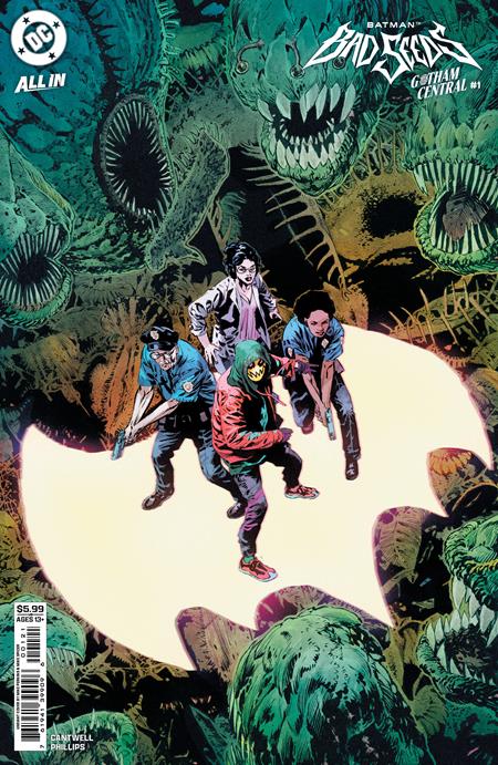 Batman Bad Seeds Gotham Central #1 Cover B Mike Perkins Variant featuring Gotham characters surrounded by monstrous prehistoric plants over a glowing Bat-symbol.