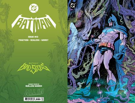 Batman #13 Cover H Guillem March Bad Seeds Spot Foil Variant featuring Batman surrounded by twisted prehistoric plant life during the Bad Seeds event.