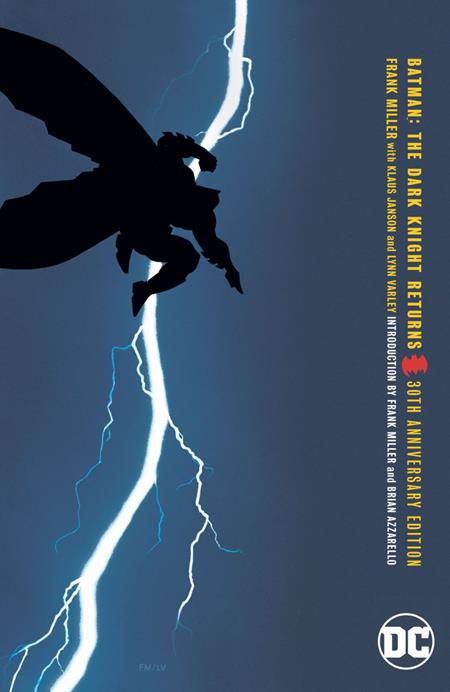 The Dark Knight Returns TP 30th Anniversary Edition cover featuring an aging Batman striking through lightning in Frank Miller’s iconic DC Comics graphic novel.