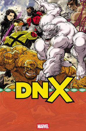 DNX #3 Cover A by Kaare Andrews featuring Cyclops, Wolverine, and other mutant heroes alongside a massive white-furred creature, with large yellow DNX lettering across the bottom of the Marvel Comics cover.