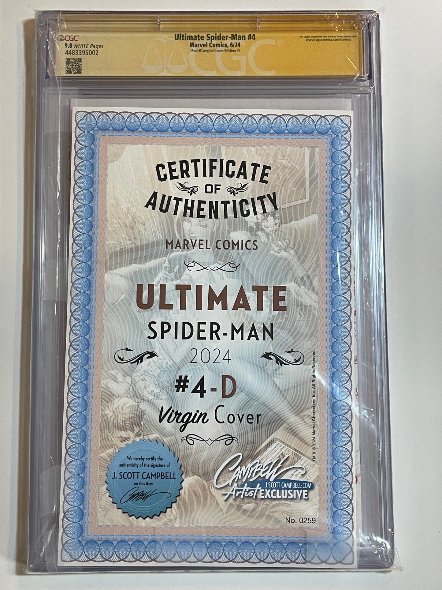 Ultimate Spider-Man #4 SDCC Virgin Variant Cover D Marvel Comics CGC SS 9.8 J. Scott Campbell (LTD 1800) - 1st Full Appearance of Earth-6160 Gwen Stacy