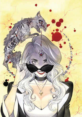 Midnight Spider-Man #1 Cover G Peach Momoko Midnight Special Virgin 1:50 Variant featuring a silver-haired woman in sunglasses with a spider emblem on her forehead and a monstrous creature looming behind her.
