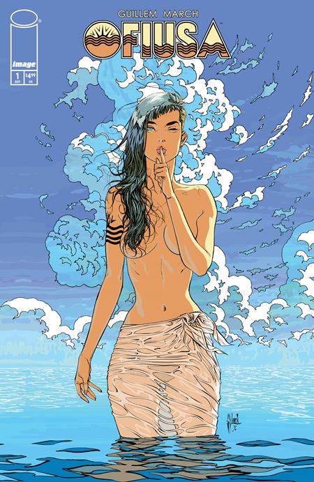 Ofiusa #1 Cover A by Guillem March featuring Mar standing in tropical ocean waters beneath a blue sky on the Image Comics miniseries premiere.
