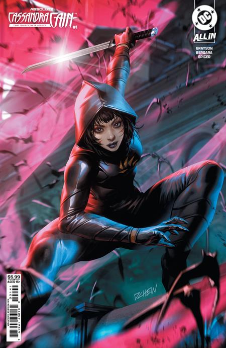 Absolute Cassandra Cain: The Shadow's Hand #1 Cover D Derrick Chew Variant featuring Cassandra Cain in her black Absolute Universe assassin costume wielding a sword.