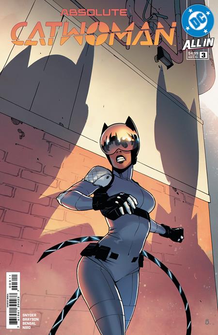 Absolute Catwoman #3 Cover A by Bengal featuring Selina Kyle in her Absolute Catwoman suit beneath looming shadows in an urban alley.