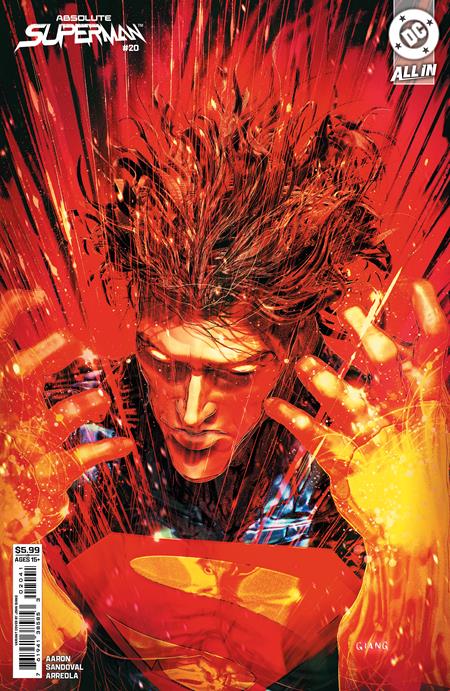 Absolute Superman #20 CVR D John Giang Card Stock Variant featuring Superman in an epic Absolute Universe battle against King Shazam, Hawkman, and a mysterious challenger with premium cover artwork by John Giang for DC Comics.