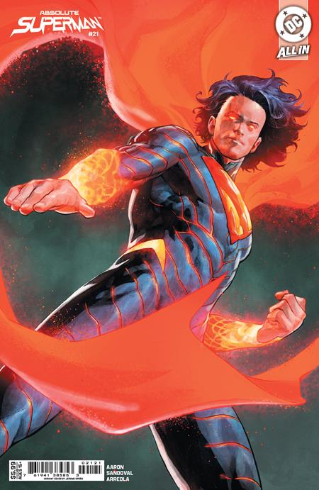 Absolute Superman #21 CVR B Jerome Opeña Card Stock Variant featuring Superman surrounded by glowing red energy on a premium collectible DC All In cover.