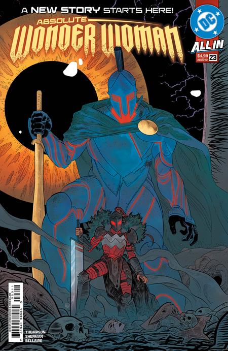 Absolute Wonder Woman #23 Cover A by Hayden Sherman featuring Diana armed with a sword before the towering armored Absolute Ares.
