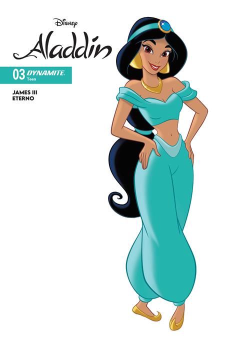 Aladdin #3 Cover C Animation Art Variant featuring Princess Jasmine in her classic turquoise outfit on a clean white Disney cover.