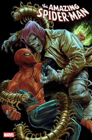 Amazing Spider-Man #33 Lee Bermejo Amazing Visions Variant featuring a hyper-realistic Spider-Man battling a terrifying bandaged enemy surrounded by mechanical tentacles on a premium Marvel Comics cover.