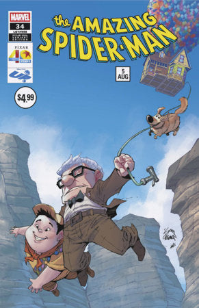 Amazing Spider-Man #34 Ryan Stegman Pixar 40th Anniversary Variant featuring an exclusive tribute cover celebrating Pixar's 40th anniversary with Spider-Man from Marvel Comics.
