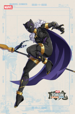 Avengers: Armageddon #4 Marvel Tokon Fighting Souls Variant featuring a female Marvel fighter in black and purple armor wielding a staff on a Marvel Games cover.