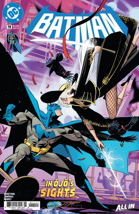 Batman #11 CVR A by Jorge Jimenez featuring Batman facing the deadly Ojo in Gotham City as corruption and chaos spread throughout the city in this DC Comics issue.