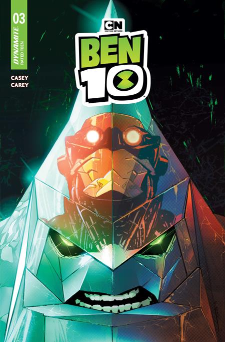 Ben 10 #3 CVR A by Robert Carey featuring Ben Tennyson battling Kraab while debuting the fan-favorite alien Diamondhead in this action-packed Ben 10 comic.