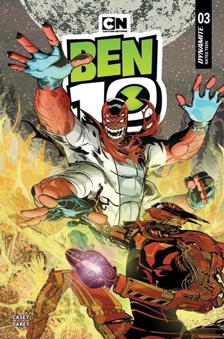 Ben 10 #3 CVR B Duncan Rouleau Variant featuring Ben Tennyson battling Kraab and debuting Diamondhead with collectible cover artwork by Ben 10 co-creator Duncan Rouleau.