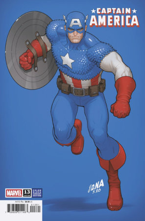 Captain America #13 David Nakayama Color Block Blue Variant featuring Steve Rogers with his iconic shield in a minimalist blue background design for Marvel Comics.