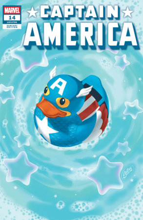 Captain America #14 Betsy Cola Marvel Duck Variant featuring a whimsical Marvel Duck-style Captain America cover celebrating Marvel's Armageddon event.
