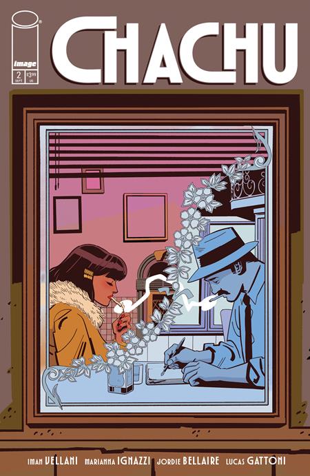 Chachu #2 Cover A by Marianna Ignazzi featuring Leila and Chachu seated across from each other at a window counter in stylized neo-noir artwork.