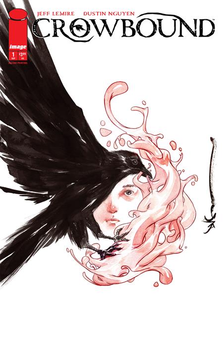 Crowbound #1 Second Printing Cover A by Dustin Nguyen featuring a black crow merging with a woman's face in haunting watercolor artwork.