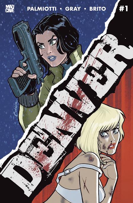 Denver #2 Cover A Amanda Conner featuring two armed women in a dramatic crime thriller design for the Mad Cave Studios miniseries.
