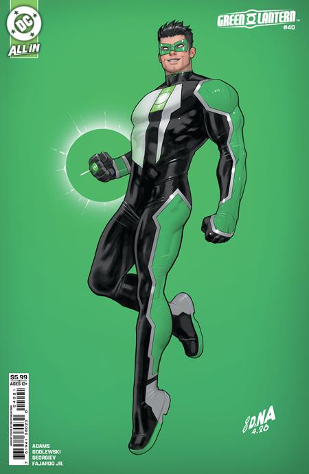 Green Lantern #40 Cover B David Nakayama Variant featuring Kyle Rayner in a black, white, and green Green Lantern uniform, wearing a green mask and holding a glowing power ring against a vibrant green background with the Green Lantern emblem.