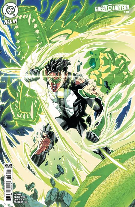 Green Lantern #40 Cover C Mario Foccillo Variant featuring Kyle Rayner unleashing a powerful burst of green energy while surrounded by enormous glowing green constructs, monstrous jaws, flying debris, and explosive cosmic effects.