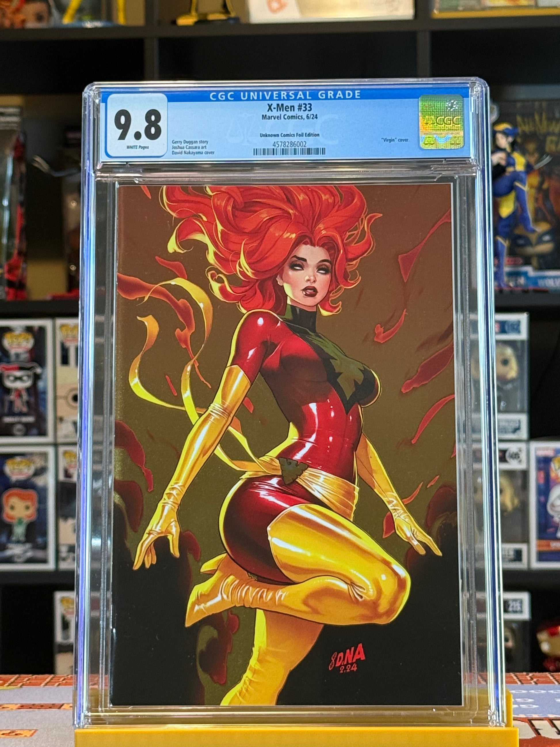 X-Men #33 CGC 9.8 Spot Foil Virgin Variant featuring Phoenix by David Nakayama – Marvel Comics Retailer Exclusive slab.