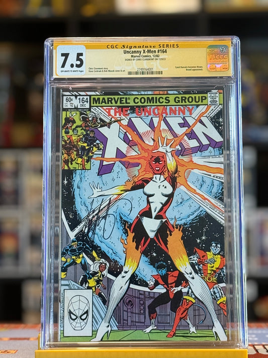 X-Men #164 CGC 7.5 Signature Series comic signed by Chris Claremont featuring first appearance of Binary, 1982 Marvel Comics, Direct Edition.