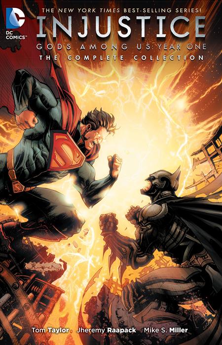Injustice Gods Among Us Year One Complete Collection cover featuring Superman and Batman facing off as the DC Universe divides in the bestselling DC Comics graphic novel based on the hit video game.