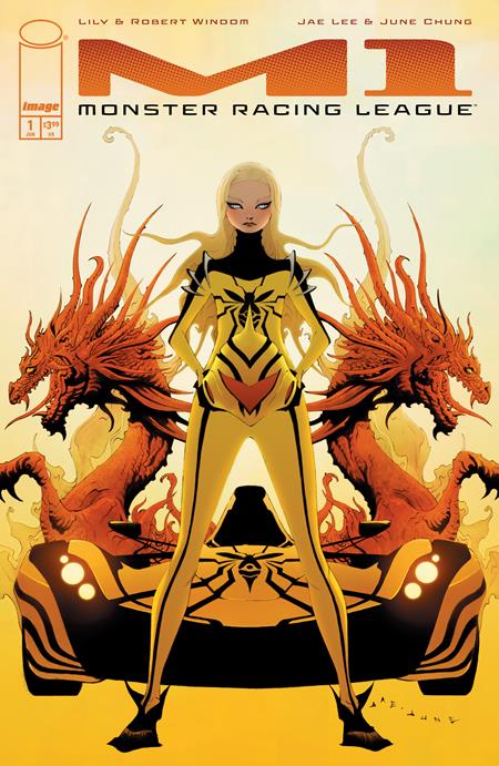 M1 Monster Racing League #1 CVR A by Jae Lee cover featuring a futuristic underground street racing scene in Tokyo with sci-fi mutated racers in a high-speed cyberpunk environment.