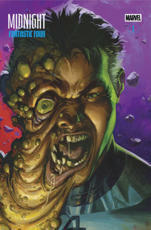 Midnight Fantastic Four #1 Cover C Ben Harvey Midnight Special Variant featuring a grotesquely transformed man with multiple eyes and a monstrous split face against a purple background.