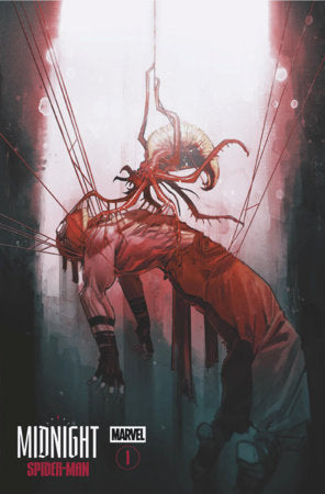 Midnight Spider-Man #1 Cover H Eric Canete Variant featuring a suspended red-clad figure overtaken by a grotesque tentacled creature in a dark red, black, and white horror scene.