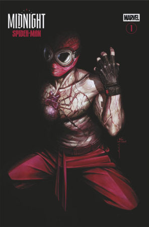 Midnight Spider-Man #1 Cover I InHyuk Lee Variant featuring a masked Spider-Man with exposed web-like markings across his torso and a glowing wound in his chest against a black background.