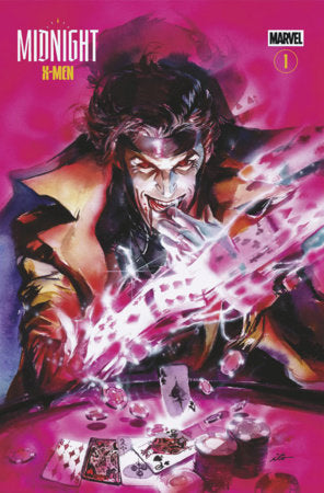 Midnight X-Men #1 Cover I Ito Variant featuring a fanged mutant surrounded by explosive pink energy while playing cards and poker chips scatter across a table.