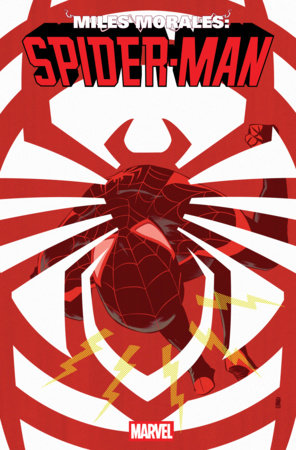 Miles Morales: Spider-Man #3 Jorge Fornes Variant featuring Miles Morales in his black-and-red Spider-Man costume against a bold red-and-white geometric spider emblem, accented by yellow lightning effects and minimalist graphic artwork.