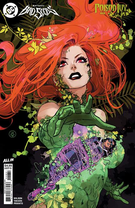 Poison Ivy #48 Cover C Dan Mora Variant featuring Poison Ivy surrounded by vibrant green vines and foliage while holding Batman entangled in plant growth.