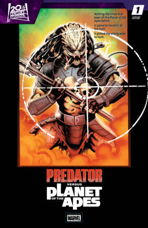 Predator vs. The Planet of the Apes #1 Chris Campana Movie Poster Homage Variant featuring a cinematic tribute cover celebrating the first crossover between the Predator and Planet of the Apes universes from Marvel Comics.