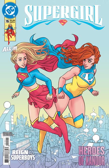 Supergirl #15 CVR A by Sophie Campbell featuring Supergirl battling Black Flame as the fight moves from Kandor to Earth in this action-packed DC Comics issue.