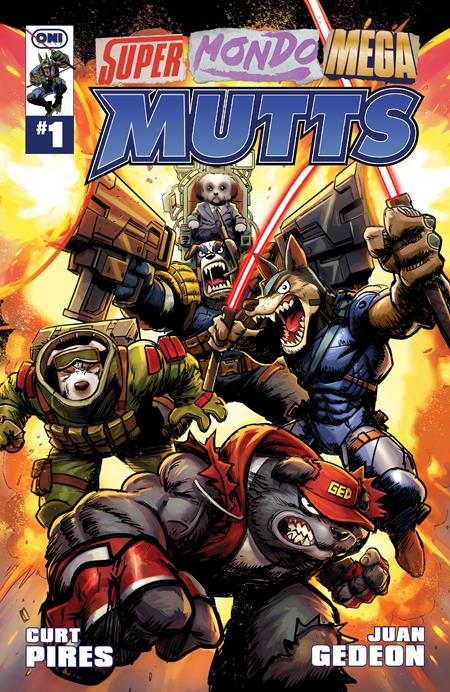 Super Mondo Mega Mutts #1 CVR A Juan Gedeon featuring four transformed canine antiheroes in a sci-fi action adventure comic series.
