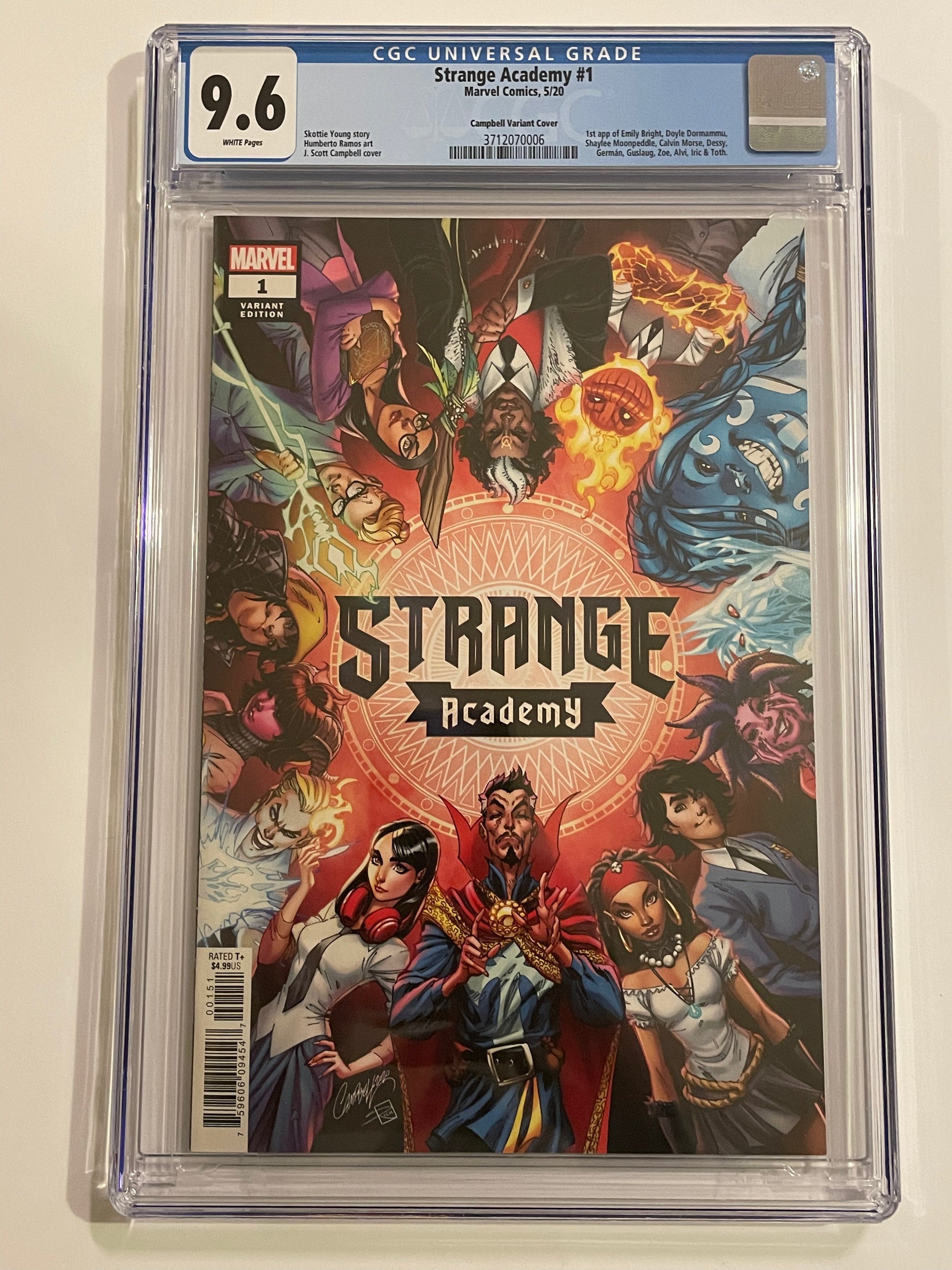 Strange Academy #1 J. Scott Campbell Variant, Marvel Comics 2020, CGC Graded 9.6, 1st Appearances of Emily Bright, Doyle Dormammu, and More, Key Comic in Marvel's Magical Universe.