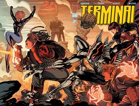 Terminal #1 CVR B Andy Kubert & Dave McCaig Connecting Wraparound Variant featuring a dynamic team of superpowered characters in a panoramic Image Comics collectible cover.