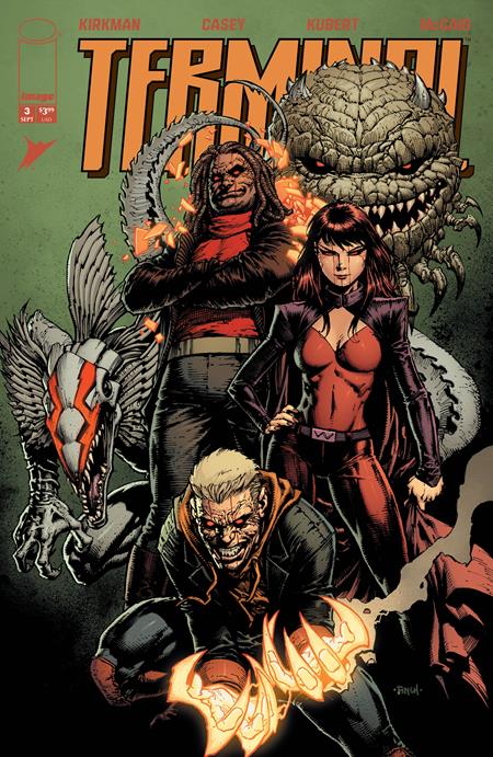 Terminal #3 Cover B David Finch and Dave McCaig Variant featuring a team of superpowered characters surrounded by monstrous creatures.